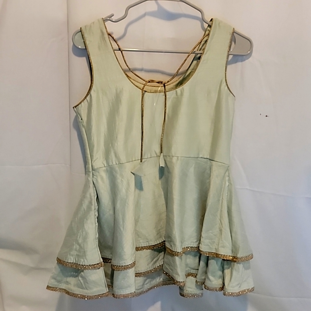 Light Green Tank with embellished gold trim - Picture 3 of 9